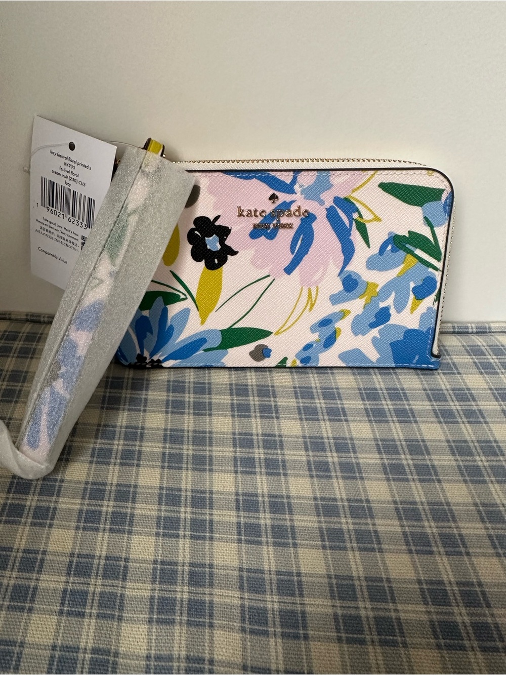 kate spade floral zip wallet in pink & blue